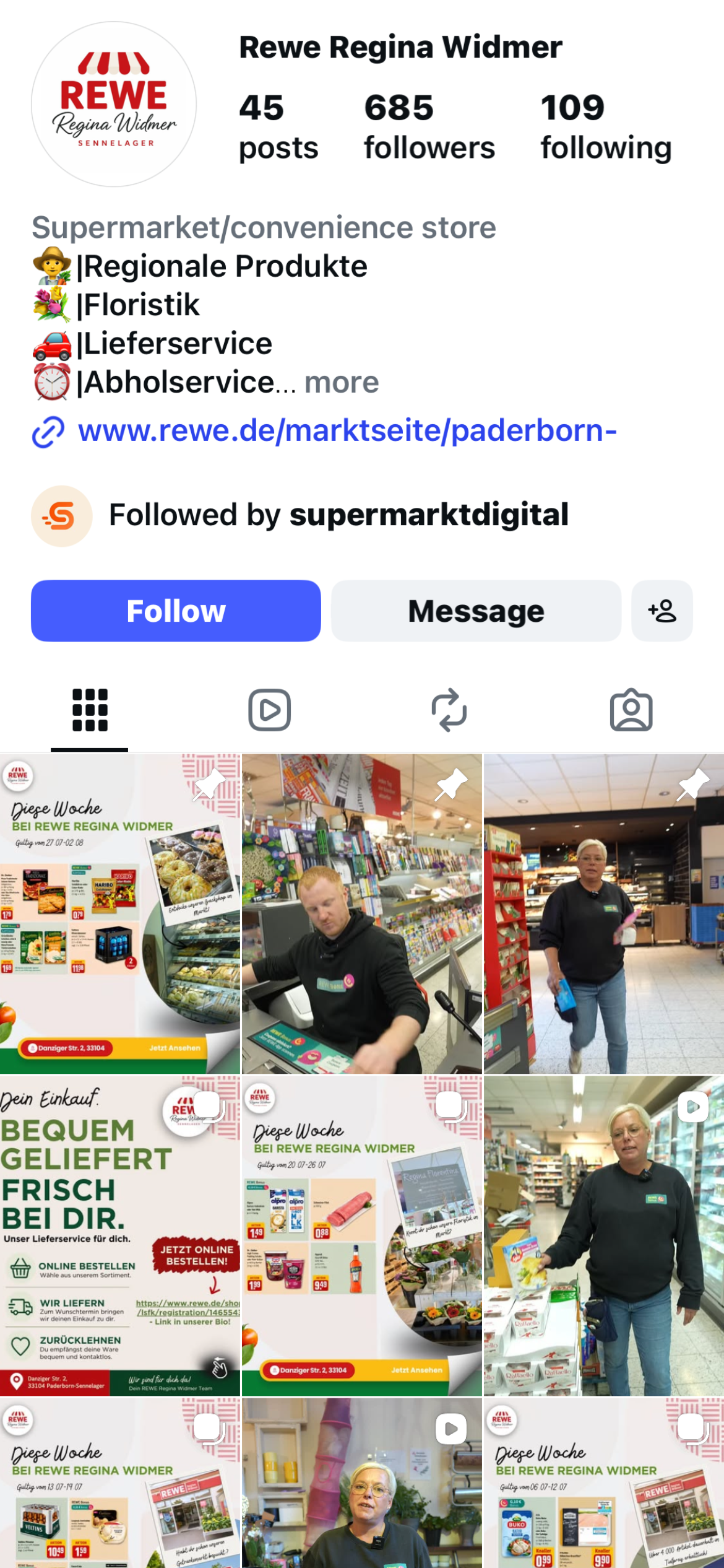 Instagram-Profil von REWE Regina Widmer (@rewe_sennelager)